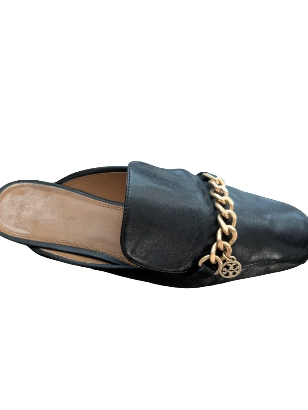 Tory Burch Mini Benton leather loafer slide mule in black, size 8M
